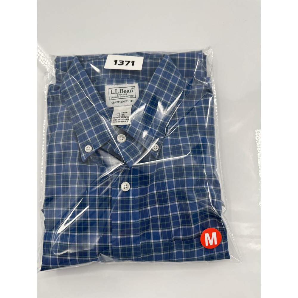 LL Bean Mens Traditional Fit Plaid Short Sleeve Button Down Shirt Blue M 502253 - Picture 6 of 6